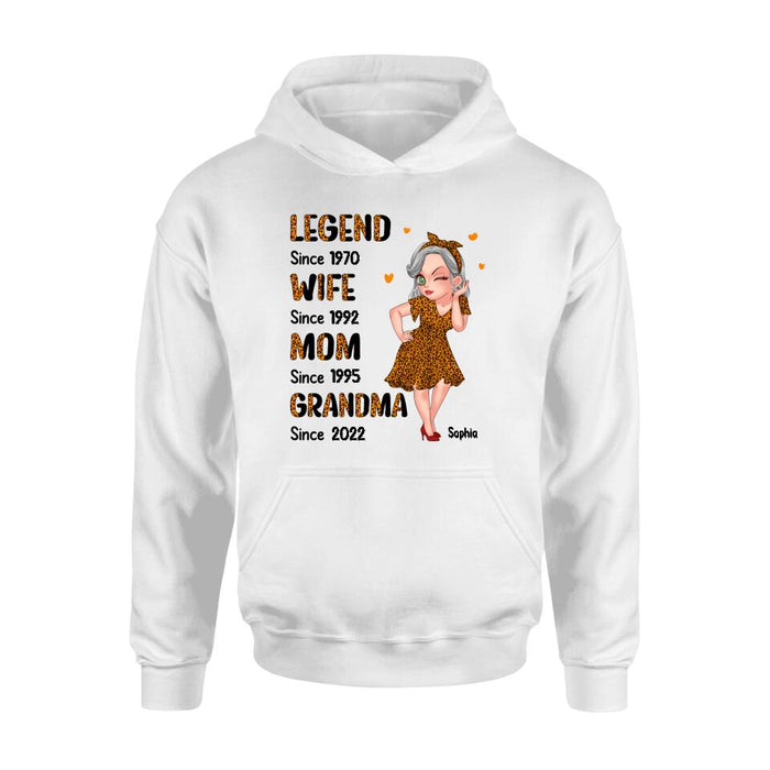 Custom Personalized Orange Leopard Sassy Legend Wife Mom Grandma Shirt/ Hoodie - Gift Idea For Grandma