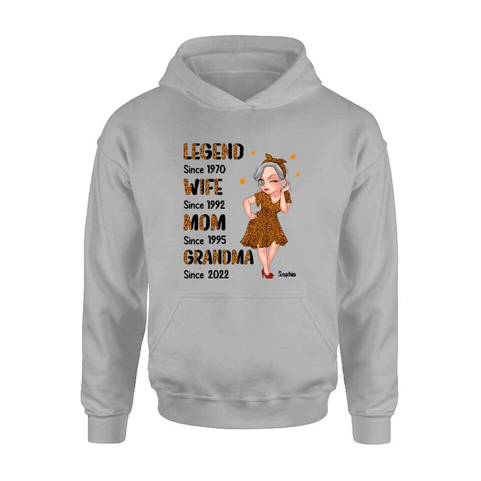 Custom Personalized Orange Leopard Sassy Legend Wife Mom Grandma Shirt/ Hoodie - Gift Idea For Grandma