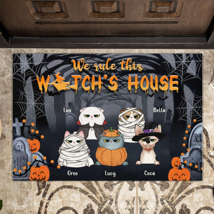 Custom Personalized Halloween Doormat - Gift Idea For Halloween/ Cat Owner with up to 5 Cats - We Rule This Witch's House