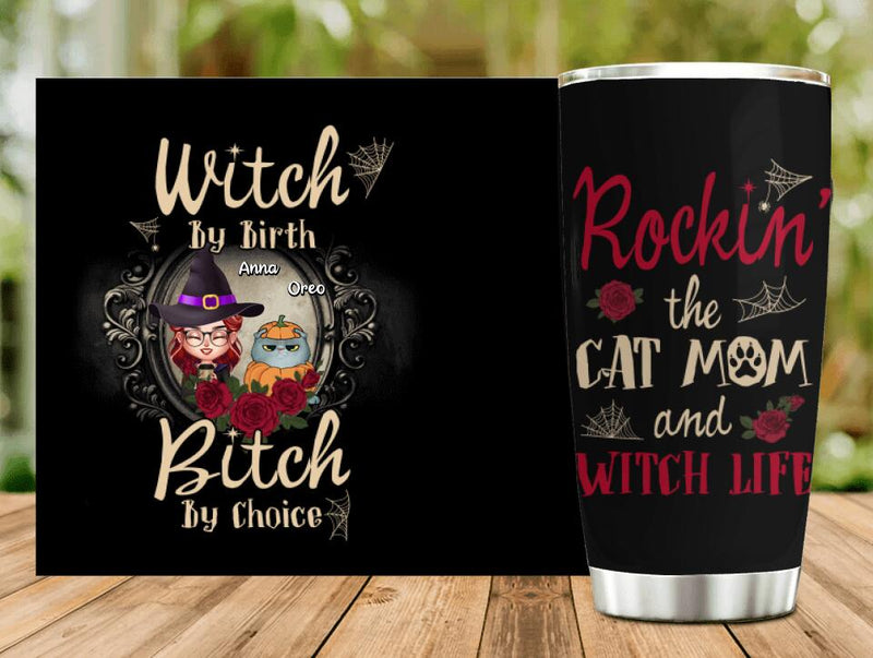 Personalized Halloween Cat Mom Tumbler - Gift Idea For Halloween/Cat Lover with up to 4 Cats - Rockin' The Cat Mom and Witch Life