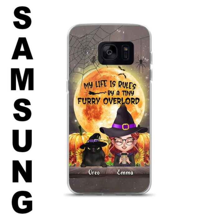 Custom Personalized Cat Witch Phone Case - Upto 5 Cats - Halloween Gift Idea For Cat Lovers - My Life Is Ruled By A Tiny Furry Overlord - Case For iPhone And Samsung