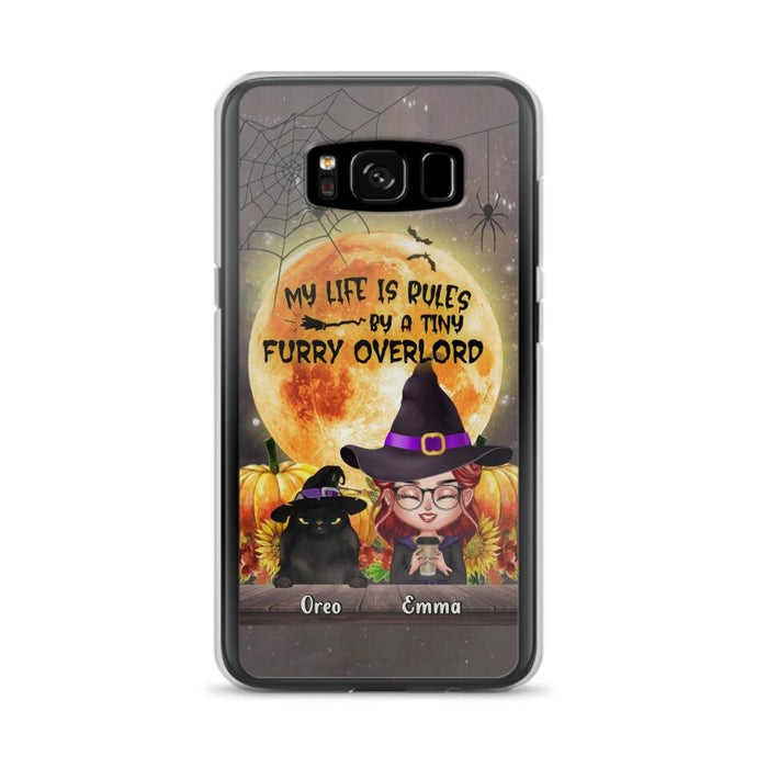 Custom Personalized Cat Witch Phone Case - Upto 5 Cats - Halloween Gift Idea For Cat Lovers - My Life Is Ruled By A Tiny Furry Overlord - Case For iPhone And Samsung