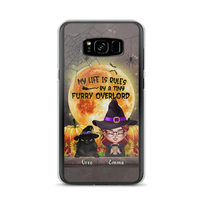 Custom Personalized Cat Witch Phone Case - Upto 5 Cats - Halloween Gift Idea For Cat Lovers - My Life Is Ruled By A Tiny Furry Overlord - Case For iPhone And Samsung