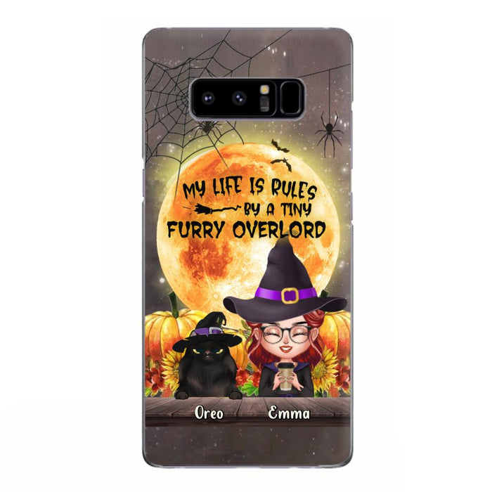 Custom Personalized Cat Witch Phone Case - Upto 5 Cats - Halloween Gift Idea For Cat Lovers - My Life Is Ruled By A Tiny Furry Overlord - Case For iPhone And Samsung