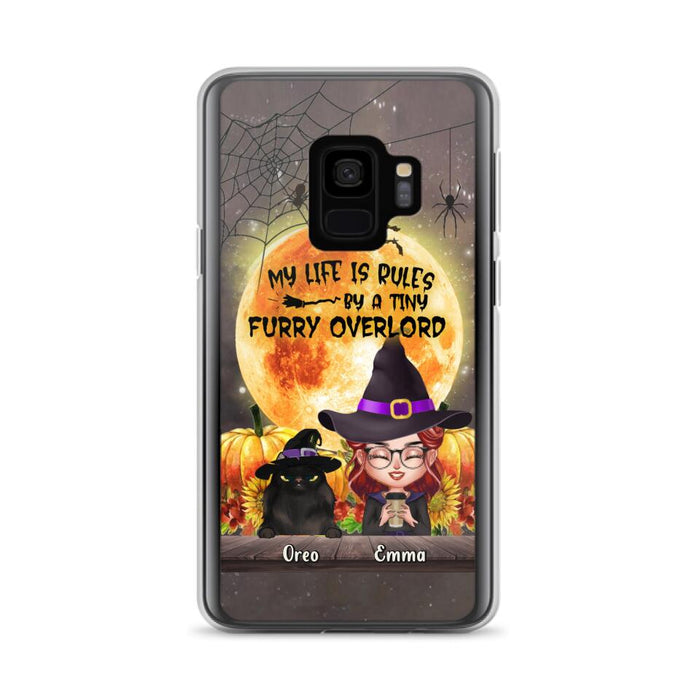 Custom Personalized Cat Witch Phone Case - Upto 5 Cats - Halloween Gift Idea For Cat Lovers - My Life Is Ruled By A Tiny Furry Overlord - Case For iPhone And Samsung