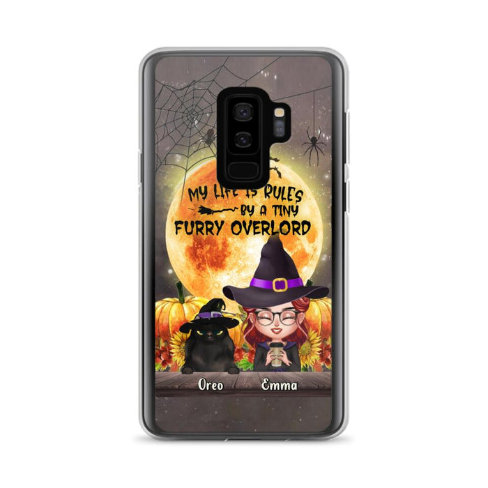 Custom Personalized Cat Witch Phone Case - Upto 5 Cats - Halloween Gift Idea For Cat Lovers - My Life Is Ruled By A Tiny Furry Overlord - Case For iPhone And Samsung