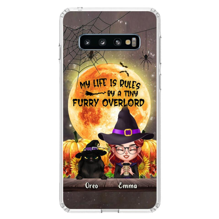 Custom Personalized Cat Witch Phone Case - Upto 5 Cats - Halloween Gift Idea For Cat Lovers - My Life Is Ruled By A Tiny Furry Overlord - Case For iPhone And Samsung