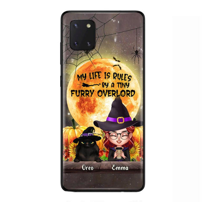 Custom Personalized Cat Witch Phone Case - Upto 5 Cats - Halloween Gift Idea For Cat Lovers - My Life Is Ruled By A Tiny Furry Overlord - Case For iPhone And Samsung