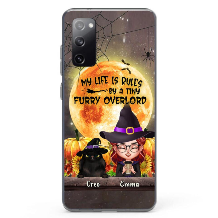 Custom Personalized Cat Witch Phone Case - Upto 5 Cats - Halloween Gift Idea For Cat Lovers - My Life Is Ruled By A Tiny Furry Overlord - Case For iPhone And Samsung