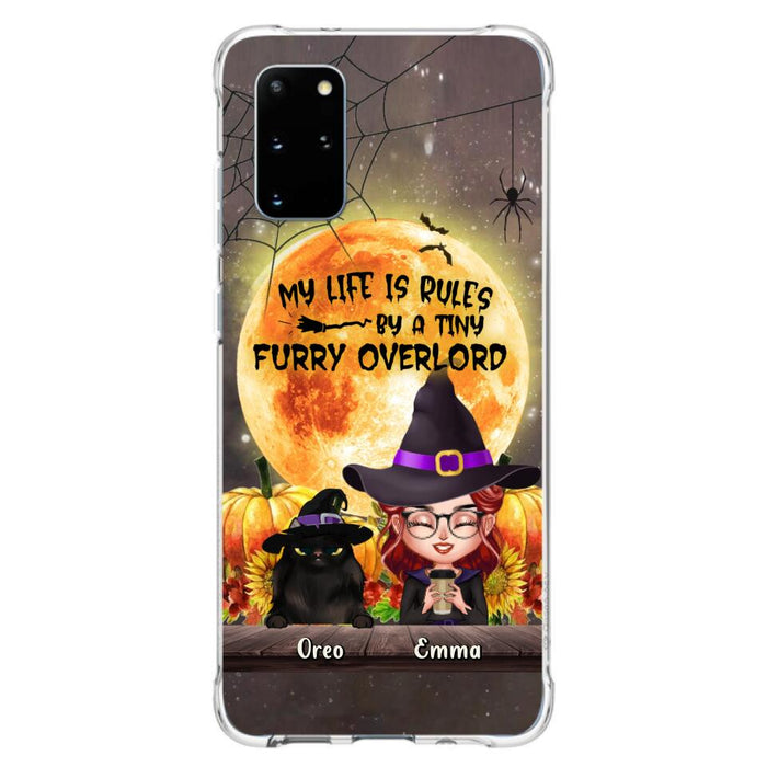 Custom Personalized Cat Witch Phone Case - Upto 5 Cats - Halloween Gift Idea For Cat Lovers - My Life Is Ruled By A Tiny Furry Overlord - Case For iPhone And Samsung