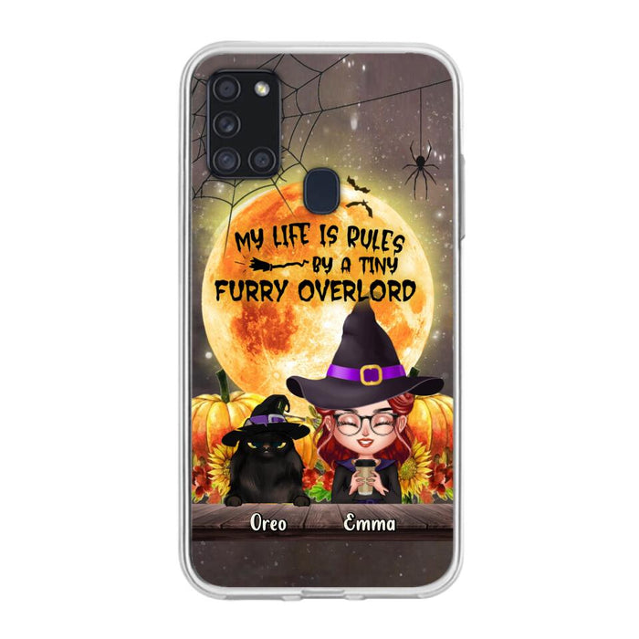 Custom Personalized Cat Witch Phone Case - Upto 5 Cats - Halloween Gift Idea For Cat Lovers - My Life Is Ruled By A Tiny Furry Overlord - Case For iPhone And Samsung