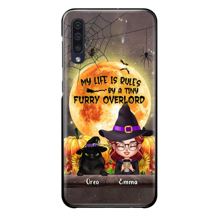 Custom Personalized Cat Witch Phone Case - Upto 5 Cats - Halloween Gift Idea For Cat Lovers - My Life Is Ruled By A Tiny Furry Overlord - Case For iPhone And Samsung