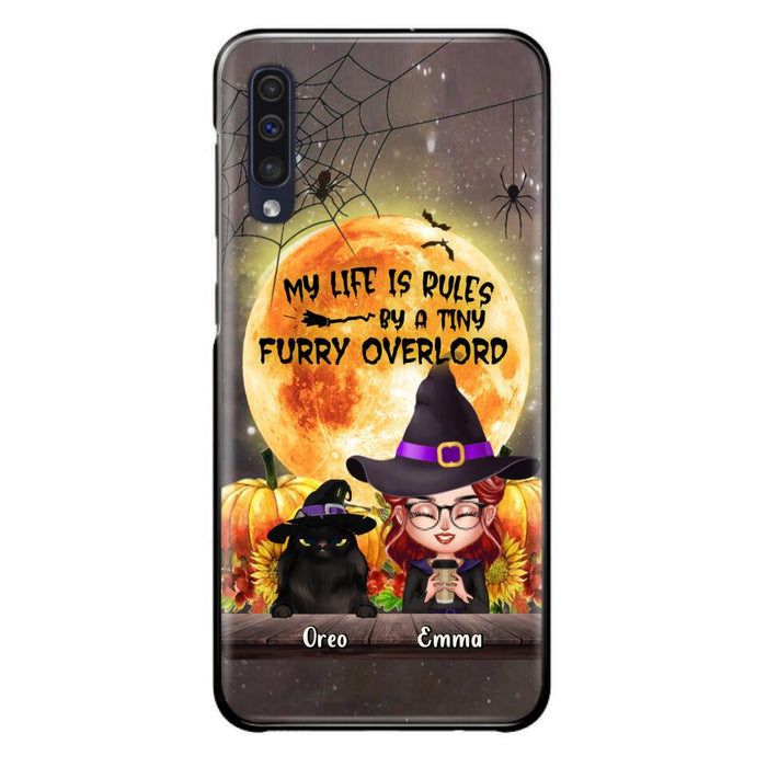 Custom Personalized Cat Witch Phone Case - Upto 5 Cats - Halloween Gift Idea For Cat Lovers - My Life Is Ruled By A Tiny Furry Overlord - Case For iPhone And Samsung