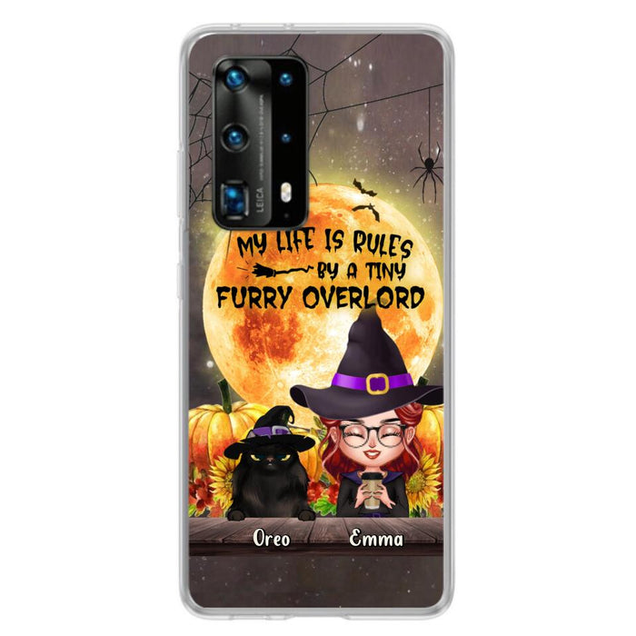 Custom Personalized Cat Witch Phone Case - Upto 5 Cats - Halloween Gift Idea For Cat Lovers - My Life Is Ruled By A Tiny Furry Overlord - Case For Xiaomi, Oppo And Huawei