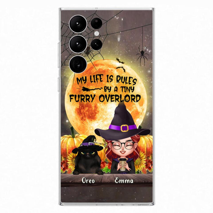 Custom Personalized Cat Witch Phone Case - Upto 5 Cats - Halloween Gift Idea For Cat Lovers - My Life Is Ruled By A Tiny Furry Overlord - Case For iPhone And Samsung