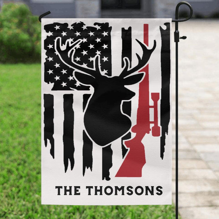 Personalized Hunting Flag Sign - Personalized Banner Family Name Garden Flag - Gift Idea For The Whole Family - The Deer Hunting