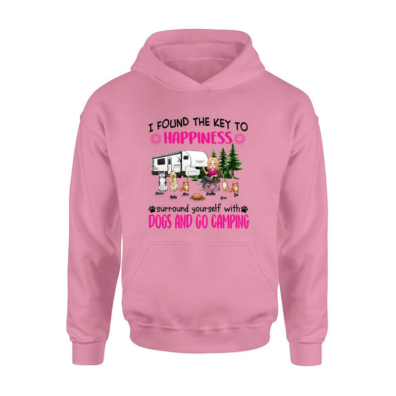 Personalized Dog Camping Queen Shirt/Pullover Hoodie - Up to 5 Dogs - Gift Idea For Dog Lovers/Mother's Day - I Found The Key To Happiness