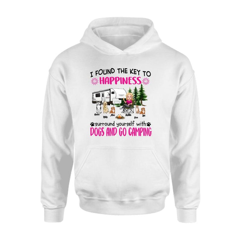 Personalized Dog Camping Queen Shirt/Pullover Hoodie - Up to 5 Dogs - Gift Idea For Dog Lovers/Mother's Day - I Found The Key To Happiness