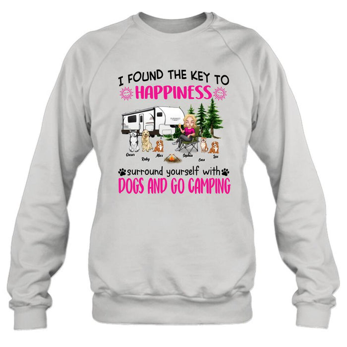 Custom Personalized Dog Camping Queen Shirt/ Pullover Hoodie - Upto 5 Dogs - Gift Idea For Dog Lovers/ Mother's Day - I Found The Key To Happiness