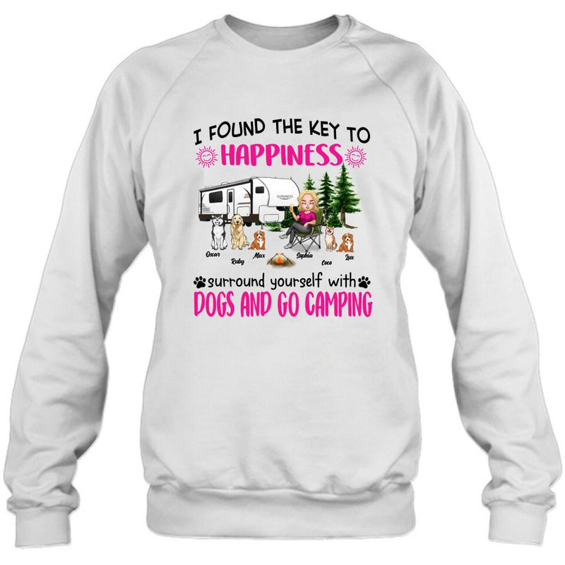 Personalized Dog Camping Queen Shirt/Pullover Hoodie - Up to 5 Dogs - Gift Idea For Dog Lovers/Mother's Day - I Found The Key To Happiness