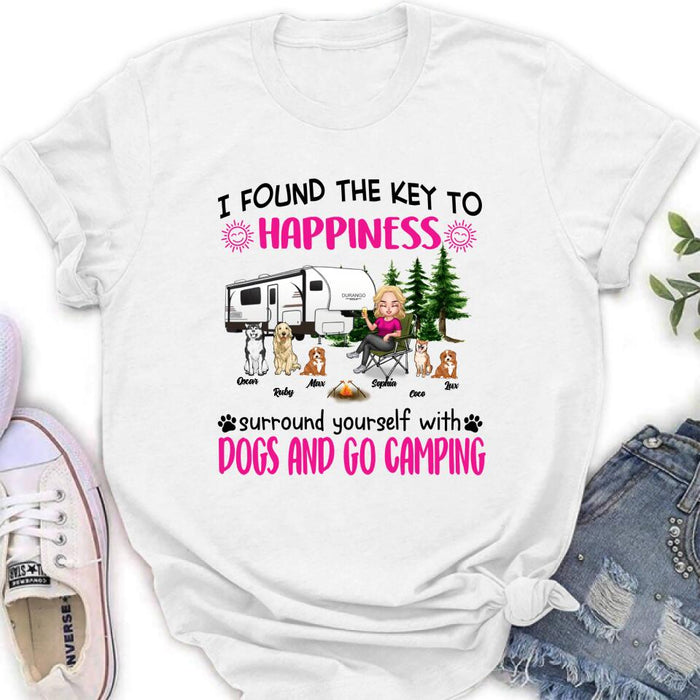 Custom Personalized Dog Camping Queen Shirt/ Pullover Hoodie - Upto 5 Dogs - Gift Idea For Dog Lovers/ Mother's Day - I Found The Key To Happiness