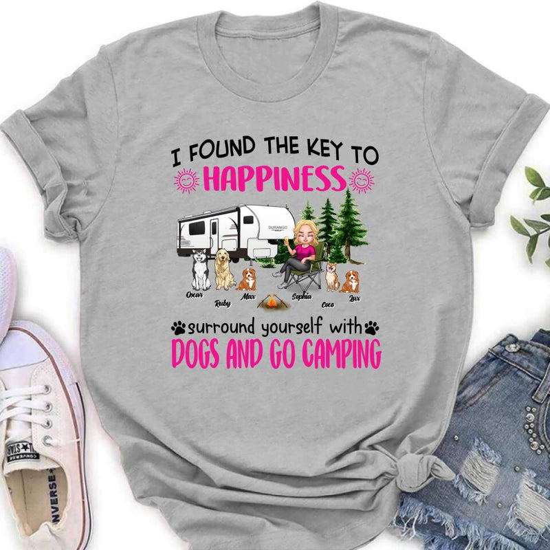 Personalized Dog Camping Queen Shirt/Pullover Hoodie - Up to 5 Dogs - Gift Idea For Dog Lovers/Mother's Day - I Found The Key To Happiness