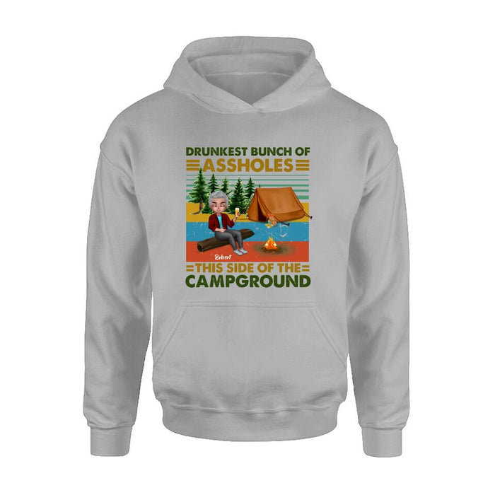 Custom Personalized Camping Shirt/ Pullover Hoodie - Gift Idea For Friends/ Camping Lover - Up to 5 People - Drunkest Bunch Of Assholes This Side Of The Campground