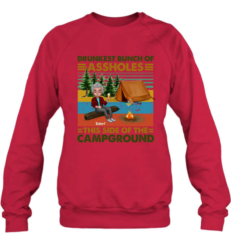 Personalized Camping Shirt/Pullover Hoodie - Gift Idea For Friends/Camping Lover - Up to 5 People - Drunkest Bunch Of Assholes This Side Of The Campground