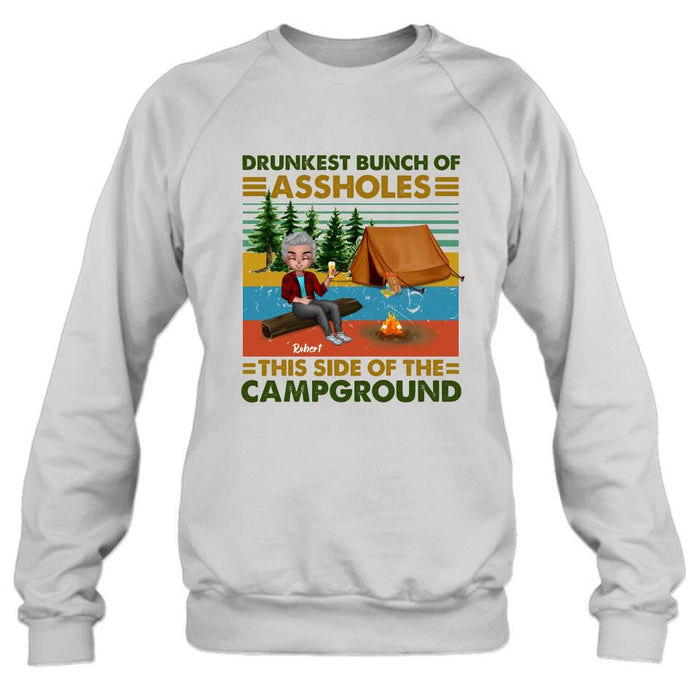 Custom Personalized Camping Shirt/ Pullover Hoodie - Gift Idea For Friends/ Camping Lover - Up to 5 People - Drunkest Bunch Of Assholes This Side Of The Campground