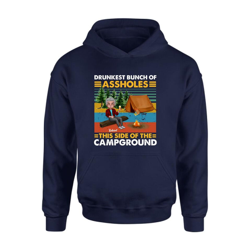 Personalized Camping Shirt/Pullover Hoodie - Gift Idea For Friends/Camping Lover - Up to 5 People - Drunkest Bunch Of Assholes This Side Of The Campground