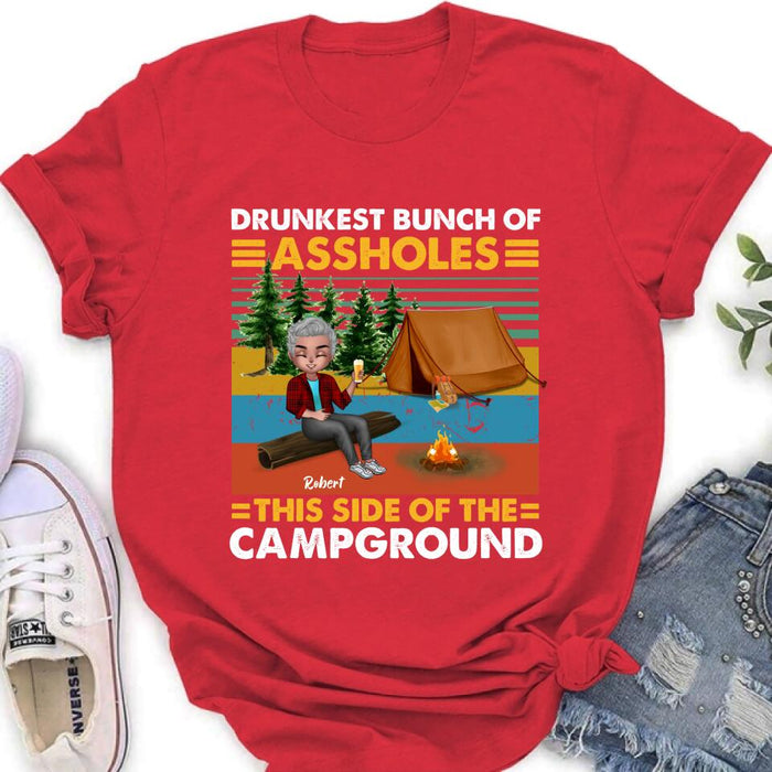 Custom Personalized Camping Shirt/ Pullover Hoodie - Gift Idea For Friends/ Camping Lover - Up to 5 People - Drunkest Bunch Of Assholes This Side Of The Campground