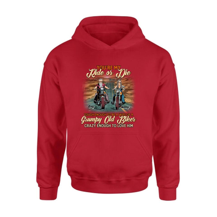 Custom Personalized Couple Biker Shirt/ Pullover Hoodie - Gift Idea For Couple/ Biker - You're My Ride Or Die