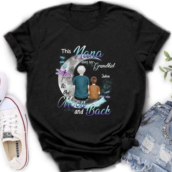 Custom Personalized Grandma Shirt - Upto 4 Kids - Mother's Day Gift For Grandma - This Nana Loves Her Grandkid To The Moon And Back