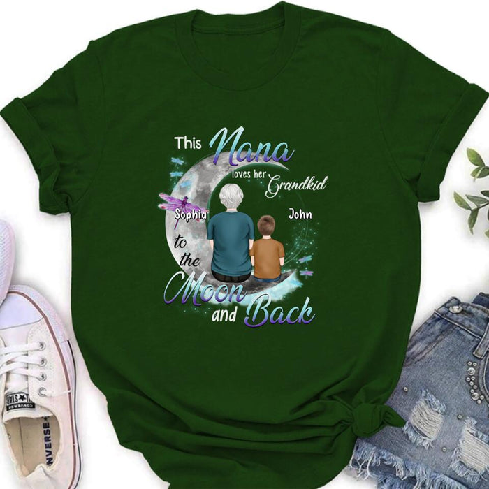 Custom Personalized Grandma Shirt - Upto 4 Kids - Mother's Day Gift For Grandma - This Nana Loves Her Grandkid To The Moon And Back