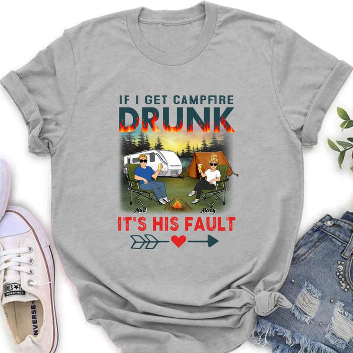 Custom Personalized Husband And Wife Camping Shirt/ Pullover Hoodie - Gift Idea For Camping Couple - If I Get Campfire Drunk It's Her Fault