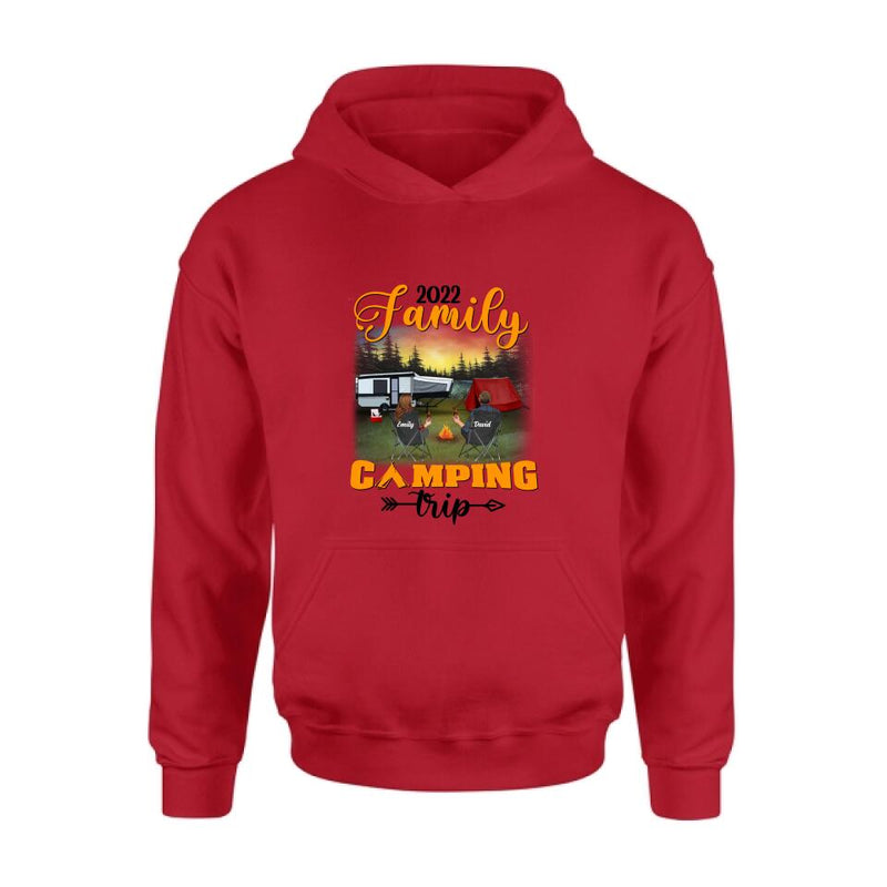 Personalized Family Camping Trip Shirt/Pullover Hoodie - Couple/Single Parent/Parents With Up to 3 Kids And 3 Pets - Gift Idea For Whole Family/Camping Lover