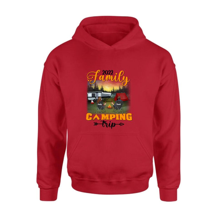 Custom Personalized Family Camping Trip Shirt/ Pullover Hoodie - Couple/ Single Parent/ Parents With Upto 3 Kids And 3 Pets - Gift Idea For Whole Family/ Camping Lover