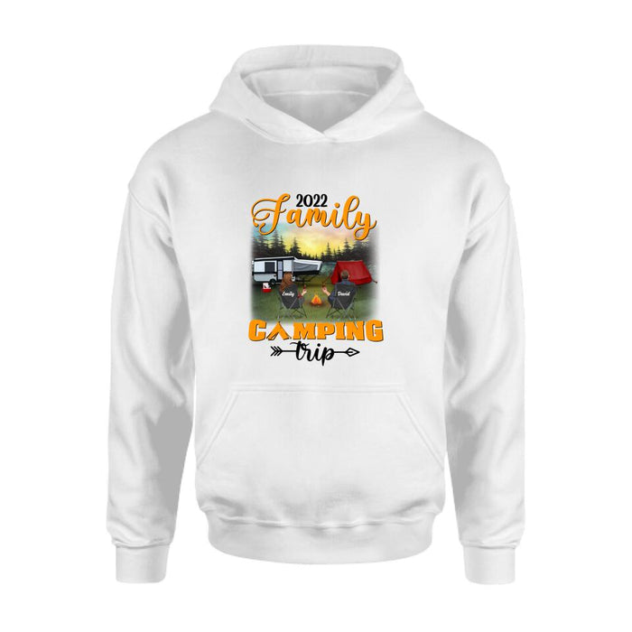 Custom Personalized Family Camping Trip Shirt/ Pullover Hoodie - Couple/ Single Parent/ Parents With Upto 3 Kids And 3 Pets - Gift Idea For Whole Family/ Camping Lover