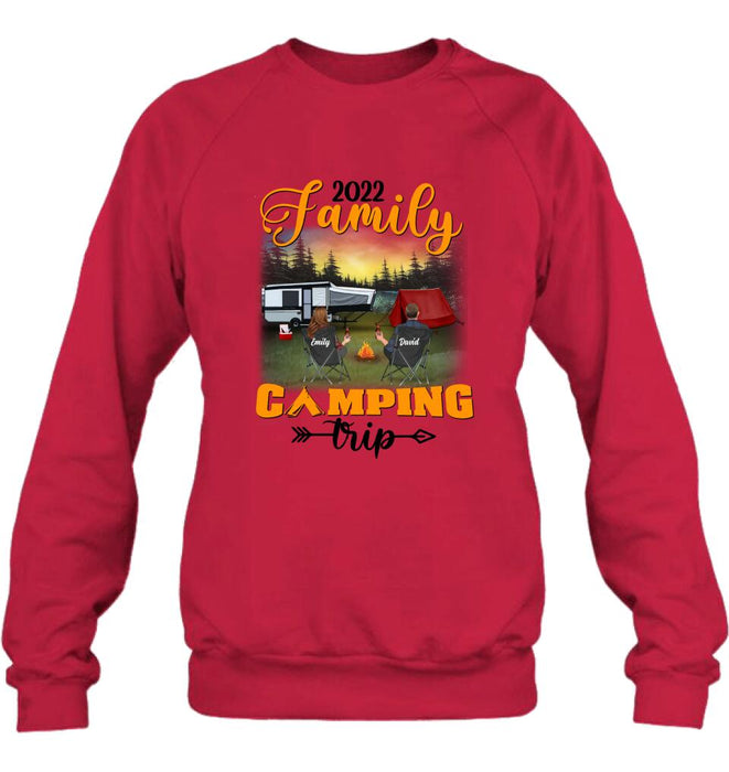 Custom Personalized Family Camping Trip Shirt/ Pullover Hoodie - Couple/ Single Parent/ Parents With Upto 3 Kids And 3 Pets - Gift Idea For Whole Family/ Camping Lover