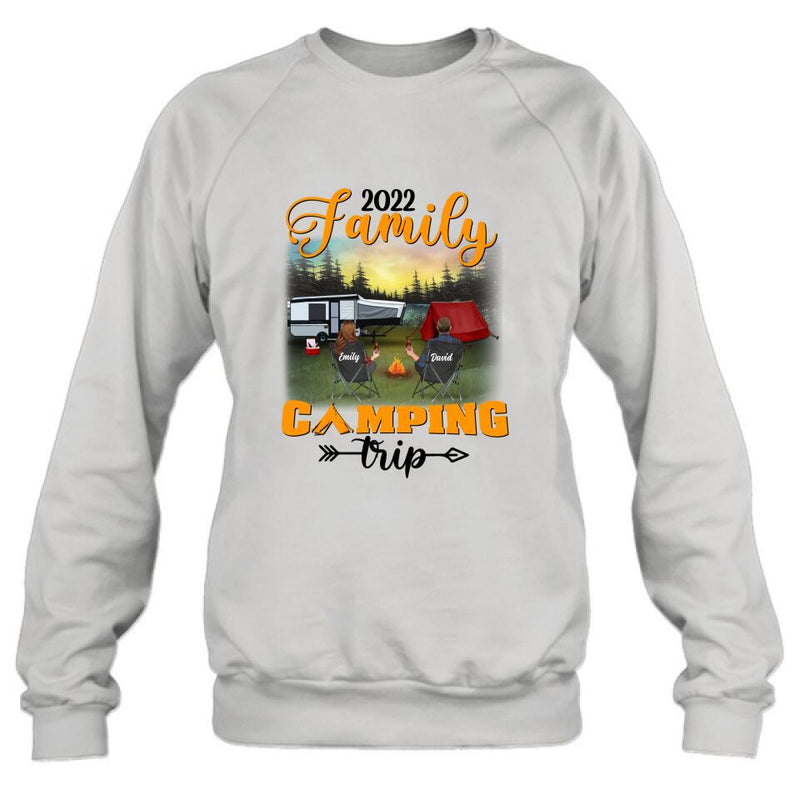 Personalized Family Camping Trip Shirt/Pullover Hoodie - Couple/Single Parent/Parents With Up to 3 Kids And 3 Pets - Gift Idea For Whole Family/Camping Lover