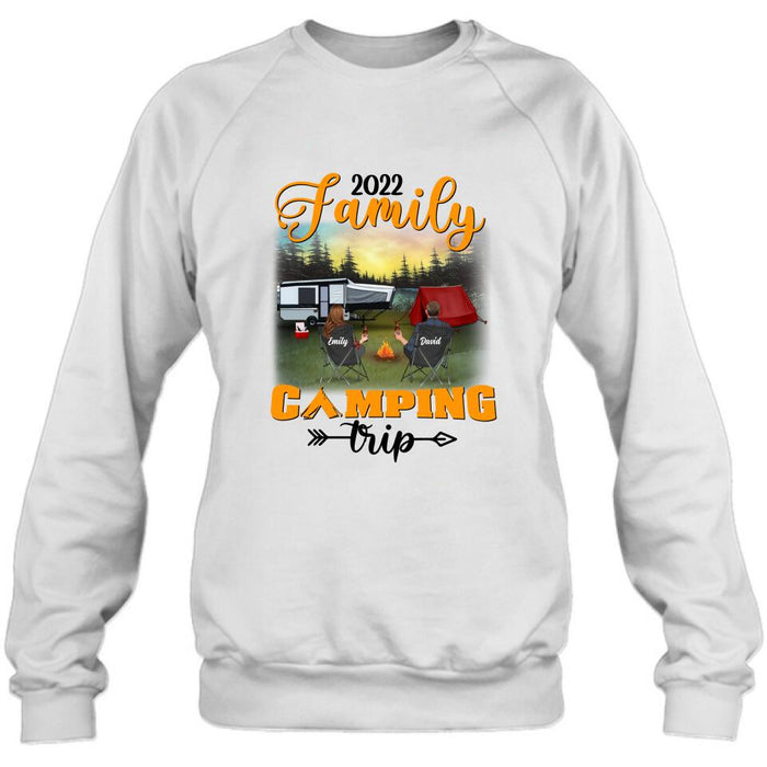 Custom Personalized Family Camping Trip Shirt/ Pullover Hoodie - Couple/ Single Parent/ Parents With Upto 3 Kids And 3 Pets - Gift Idea For Whole Family/ Camping Lover