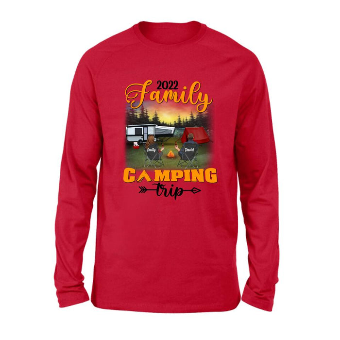 Custom Personalized Family Camping Trip Shirt/ Pullover Hoodie - Couple/ Single Parent/ Parents With Upto 3 Kids And 3 Pets - Gift Idea For Whole Family/ Camping Lover