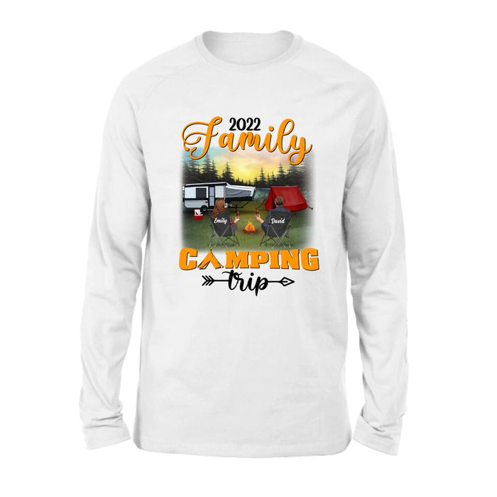 Custom Personalized Family Camping Trip Shirt/ Pullover Hoodie - Couple/ Single Parent/ Parents With Upto 3 Kids And 3 Pets - Gift Idea For Whole Family/ Camping Lover