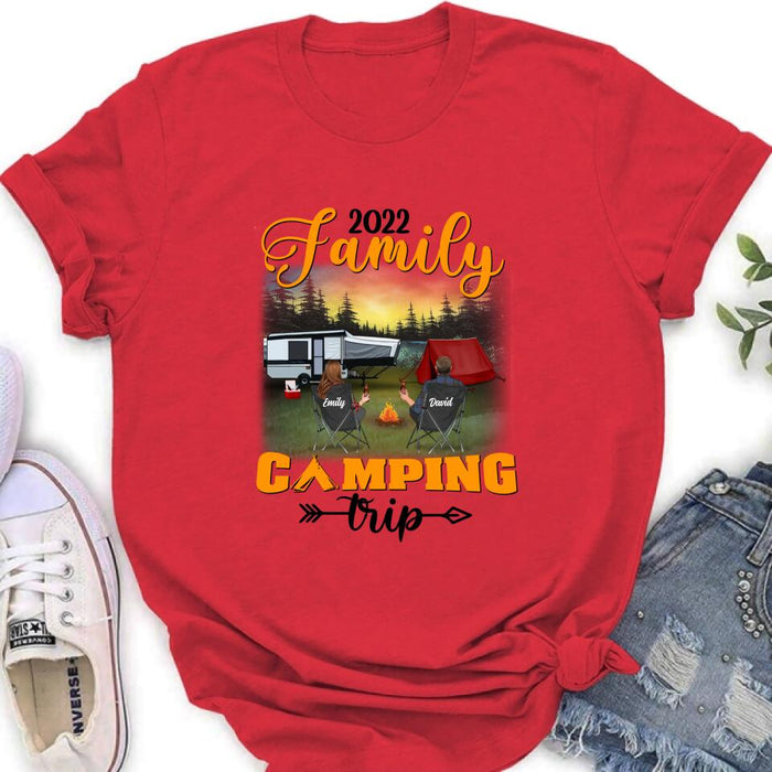 Custom Personalized Family Camping Trip Shirt/ Pullover Hoodie - Couple/ Single Parent/ Parents With Upto 3 Kids And 3 Pets - Gift Idea For Whole Family/ Camping Lover