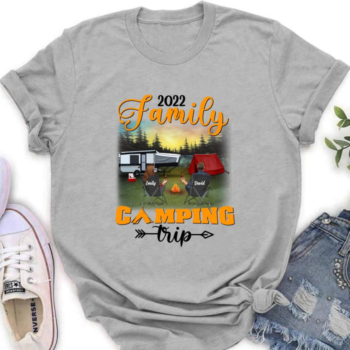 Custom Personalized Family Camping Trip Shirt/ Pullover Hoodie - Couple/ Single Parent/ Parents With Upto 3 Kids And 3 Pets - Gift Idea For Whole Family/ Camping Lover