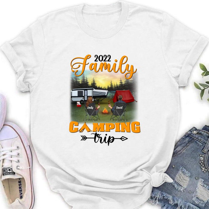 Custom Personalized Family Camping Trip Shirt/ Pullover Hoodie - Couple/ Single Parent/ Parents With Upto 3 Kids And 3 Pets - Gift Idea For Whole Family/ Camping Lover