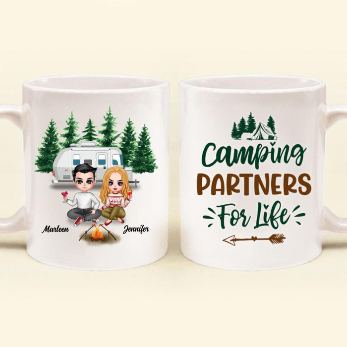 Custom Personalized Camping Couple And Dog Coffee Mug - Couple With Upto 2 Dogs - Valentine's Day Gift Idea For Couple - Camping Partners For Life