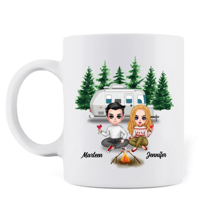 Custom Personalized Camping Couple And Dog Coffee Mug - Couple With Upto 2 Dogs - Valentine's Day Gift Idea For Couple - Camping Partners For Life