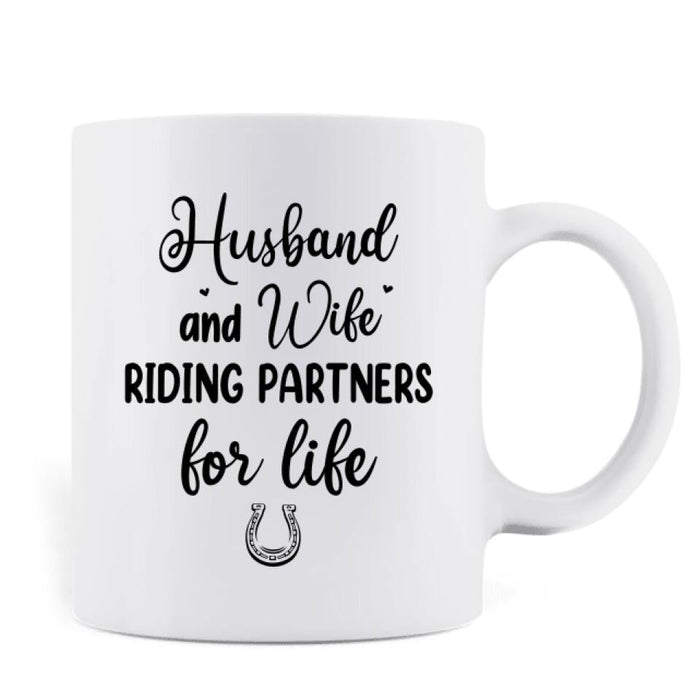 Custom Personalized Horseback Riding Cartoon Portrait From Photo Coffee Mug - Gift Idea For Couple/ Riding Lover - Husband And Wife Riding Partners For Life