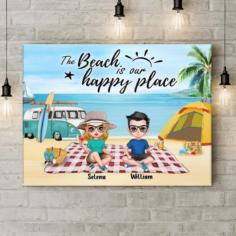 Personalized Summer Beach Picnic Camping Canvas - Up to 5 People - Gift Idea For Camping Couple/Friends - The Beach Is Our Happy Place